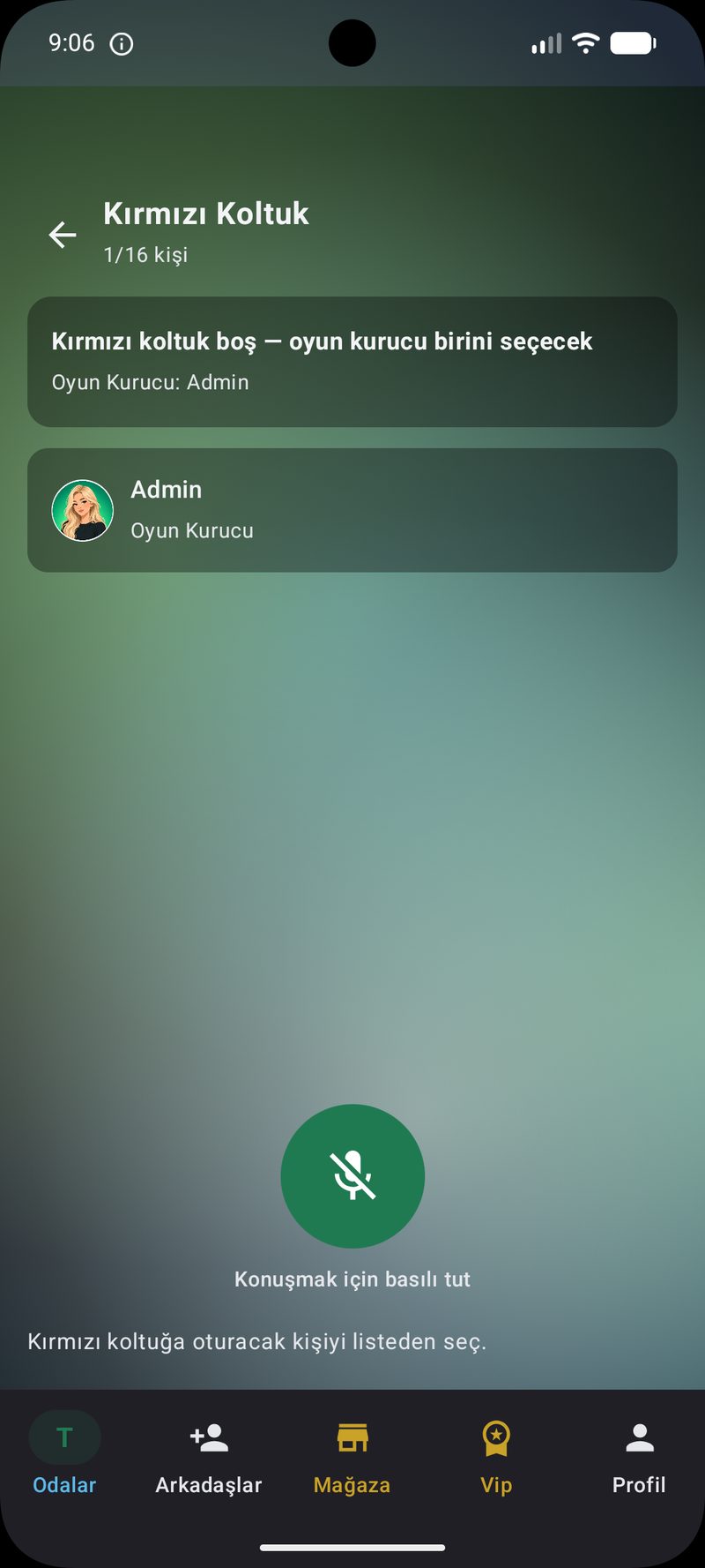 Kırmızı Koltuk oyun odası ekranı